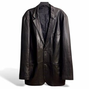 Vintage Black Genuine Leather Lined Blazer Jacket - PTP 27